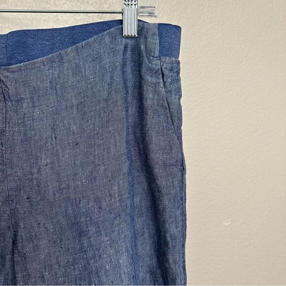 J. Jill 100% Linen Blue Chambray Pull On Ankle Pants - Picture 5 of 12